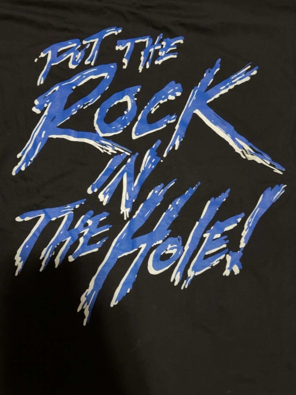 Kids Black Graphic Tee with Blue 'Rock in the Hole' Print